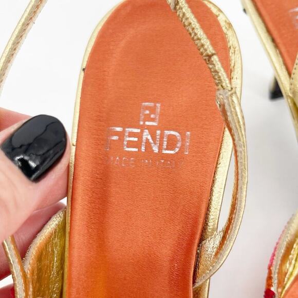 Vintage Fendi Nappa Lamé Metallic Multicolor Geometric Slingback Pump Heel US 8 - Picture 9 of 12